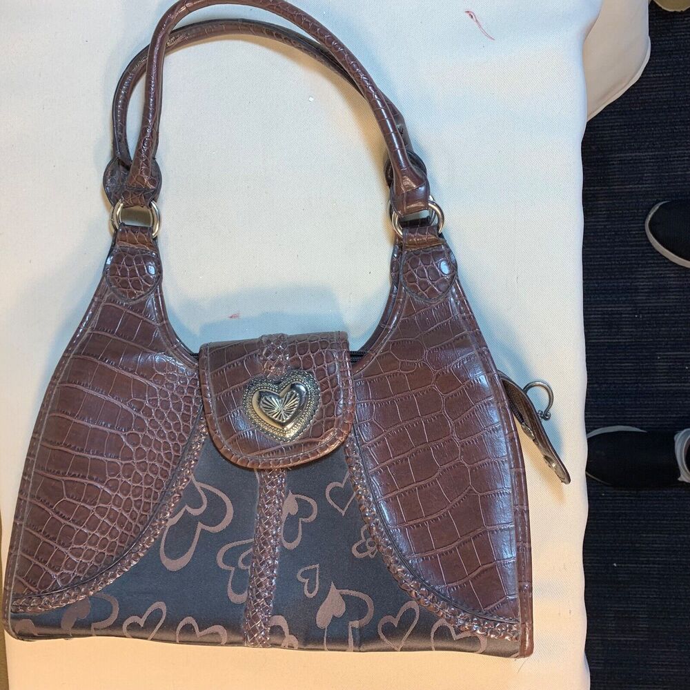 Brown Faux Snakeskin Purse Classic Double Handle Satchel Hearts Cowgirl